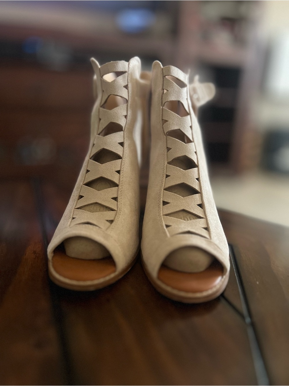 Women’s Beige Open-Toe Cutout Ankle Boots